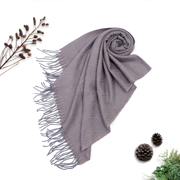 Palm Leaf Cashmere Hijab - Grey - Tea pink