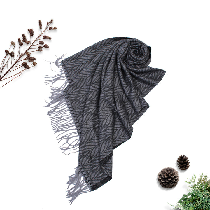 Palm Leaf Cashmere Hijab - Charcoal