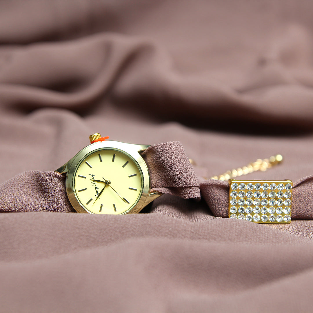 Hijab, Watch & Bracelet Matching Set - Camel