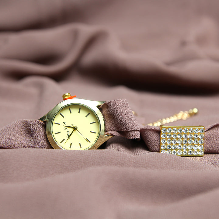 Hijab, Watch & Bracelet Matching Set - Camel