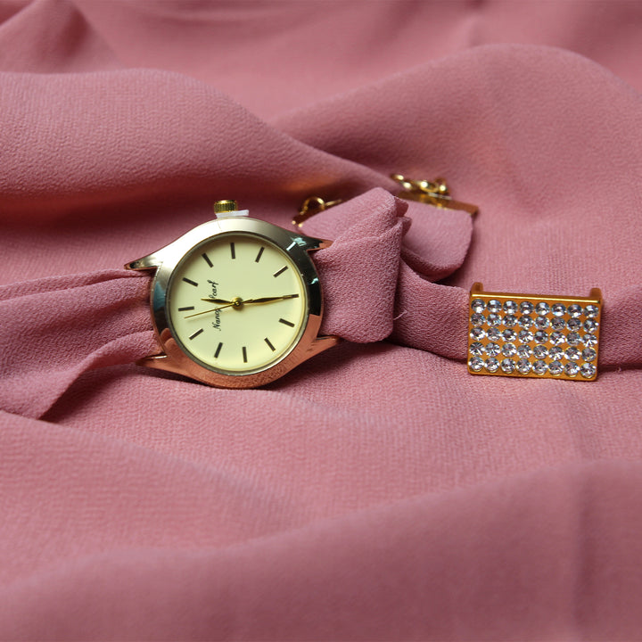 Hijab, Watch & Bracelet Matching Set - Tea Pink