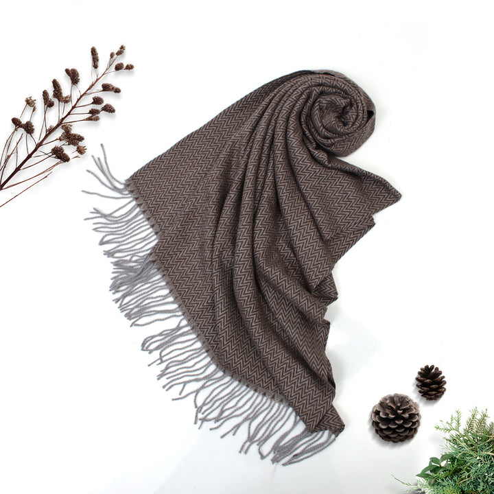 ZigZag Cashmere Hijab - Brown-Grey