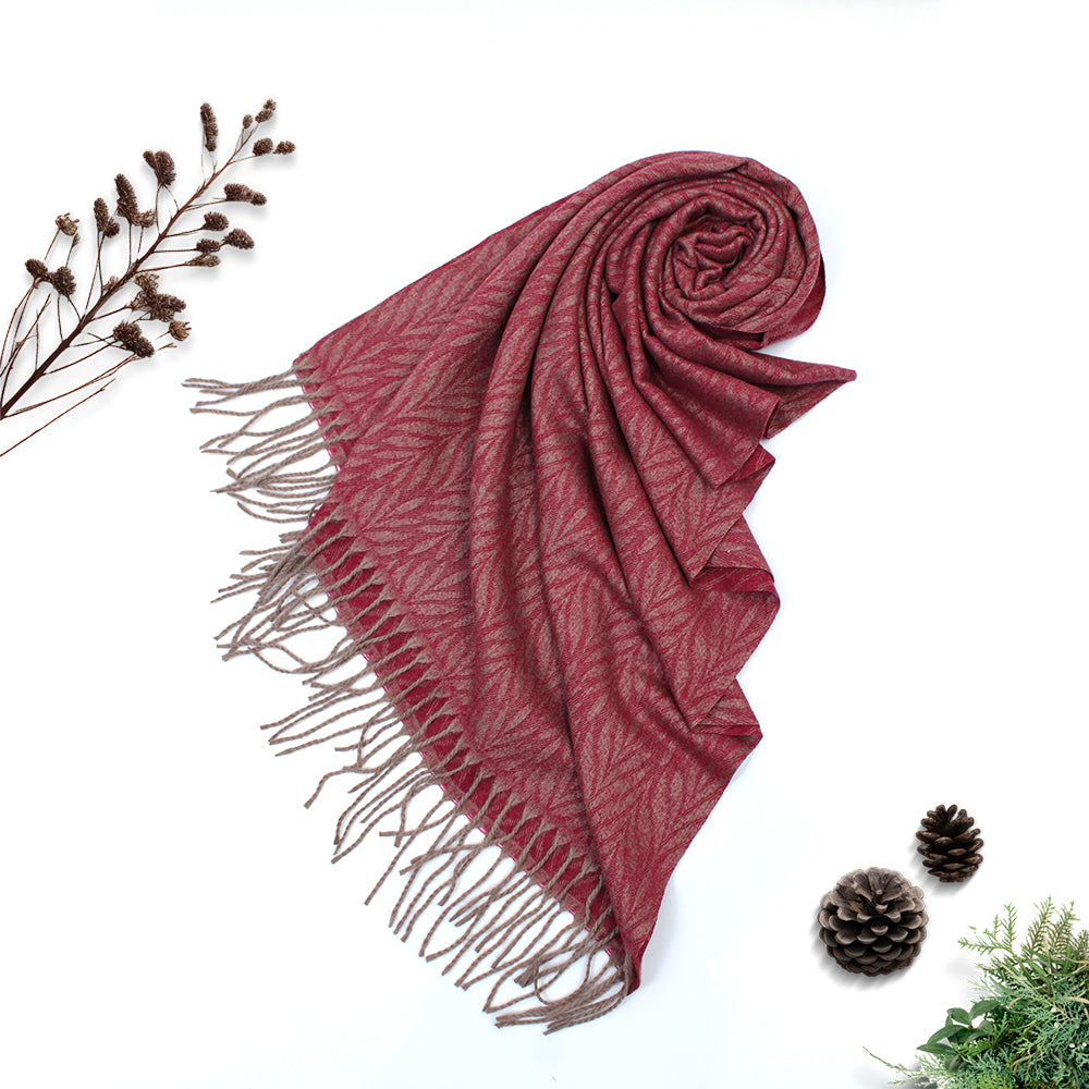Palm Leaf Cashmere Hijab - Maroon