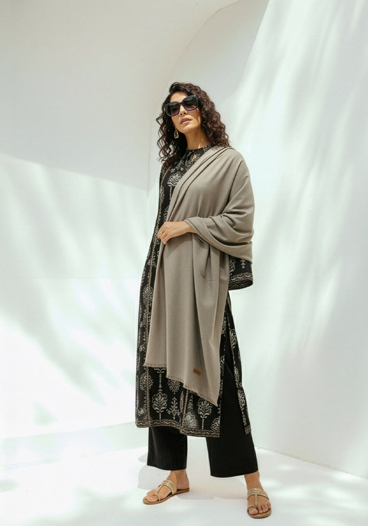 Woolen Cashmere Shawl-Beige