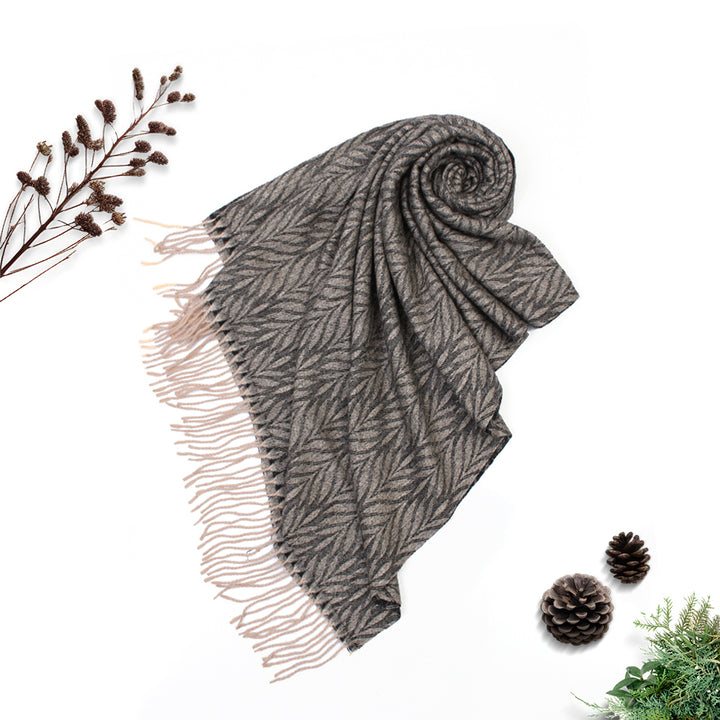 Palm Leaf Cashmere Hijab - Black-Fawn