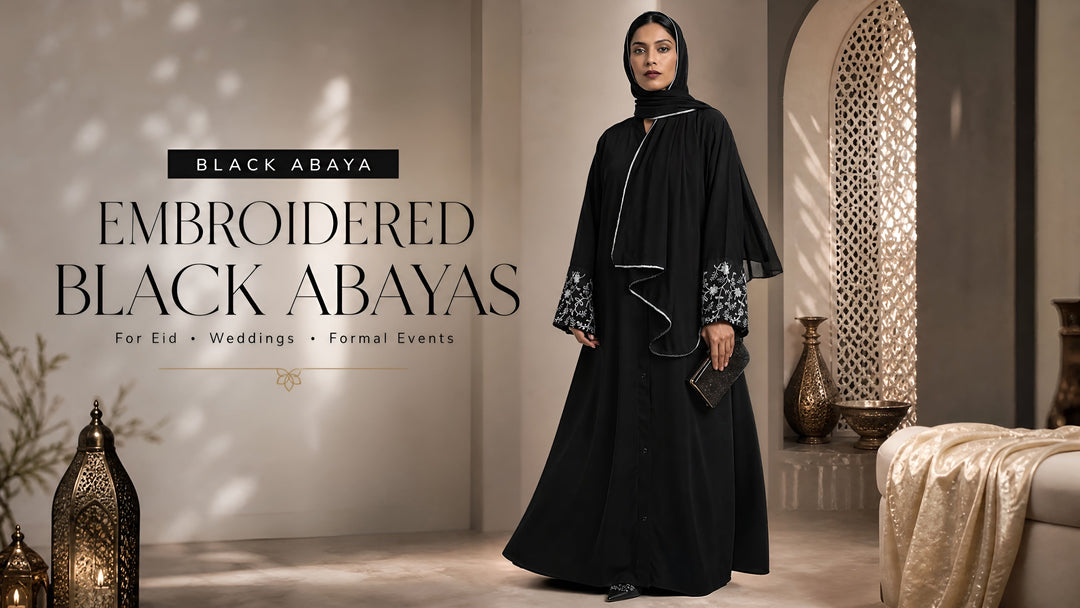 Embroidered Black Abayas for Eid Weddings and Formal Events