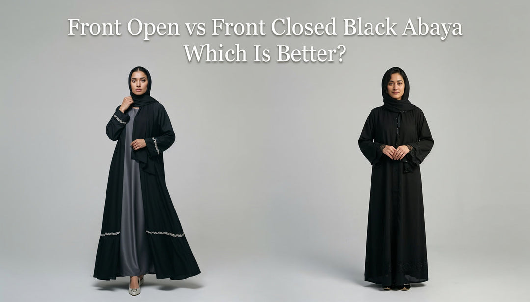 Front Open vs Front Closed Black Abaya: Which Is Better? - black abaya styling in Pakistan - Elora Black Abayas for women in Pakistan - Black abaya with hijab styling ideas