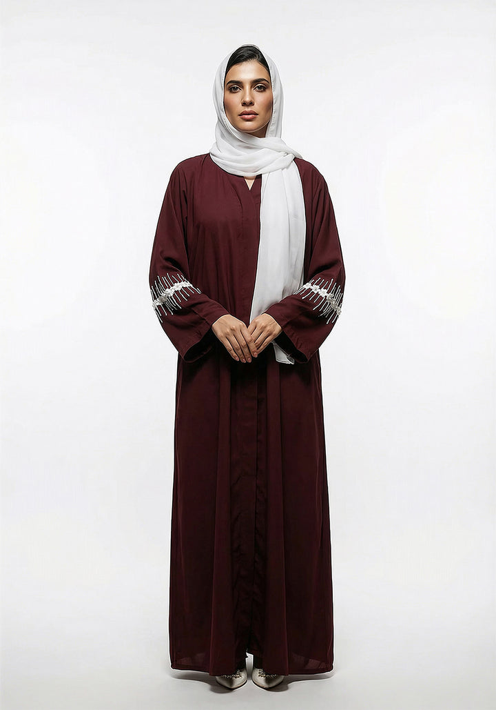 Maroon Abaya Handwork on Sleeves | Serene Threads