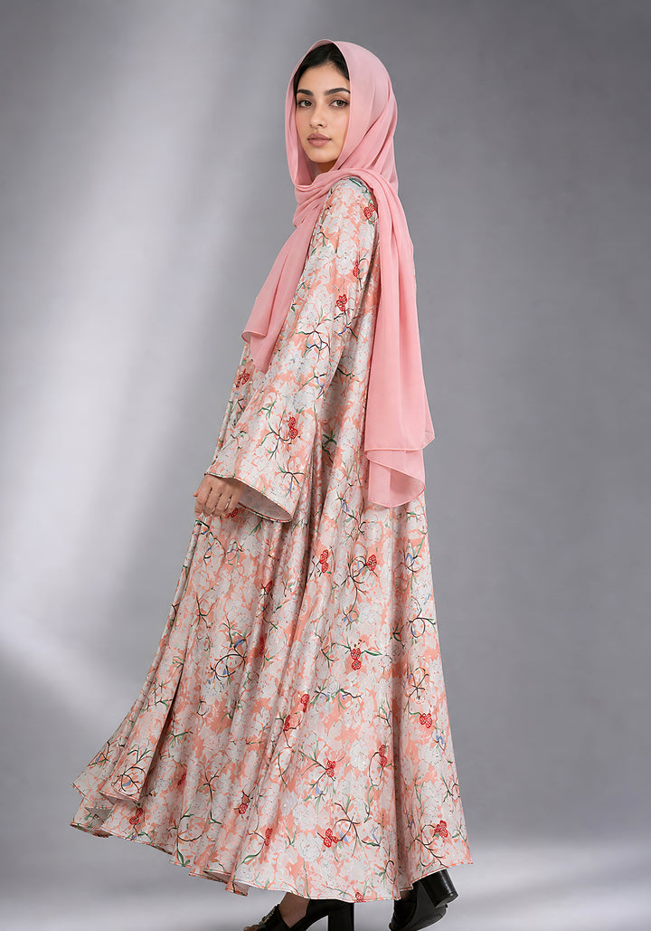 Peach Printed Abaya