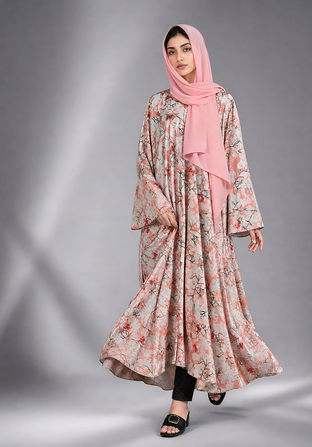 Peach Printed Abaya