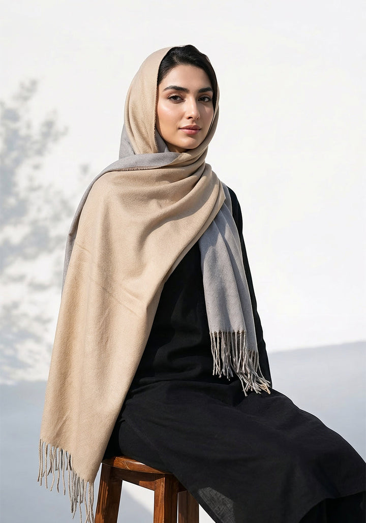 Dual Cashmere Hijab - Grey - Fawn