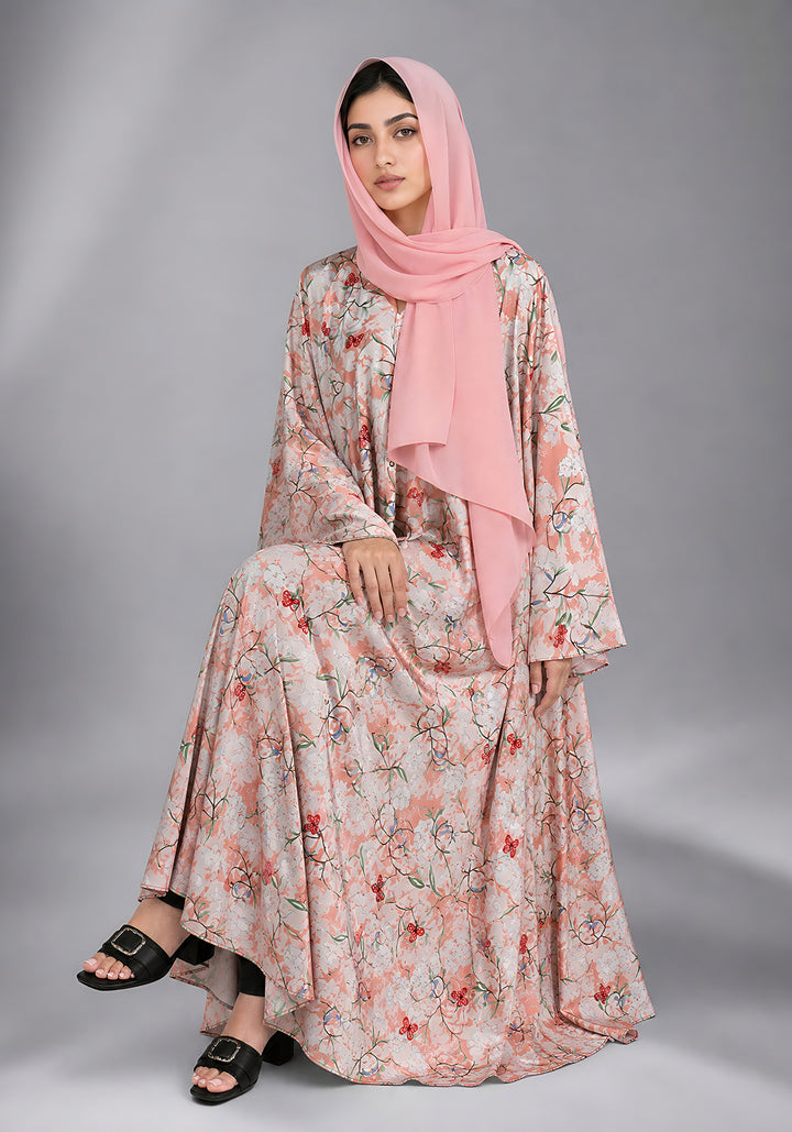 Peach Printed Abaya