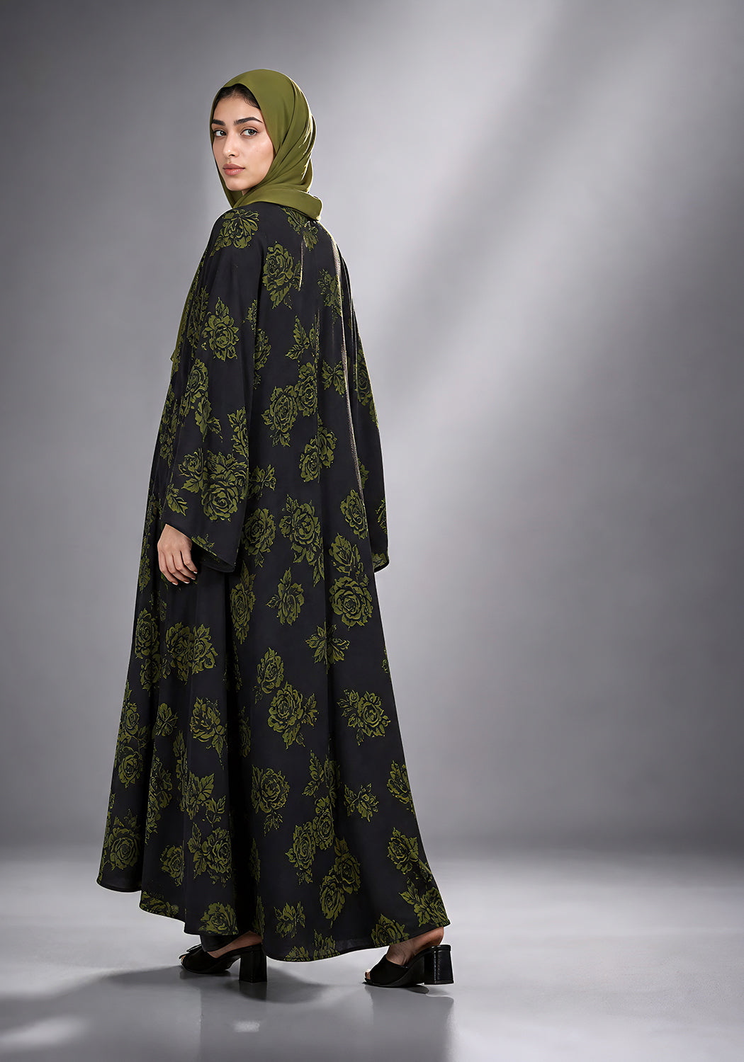 Black and Green Printed Abaya