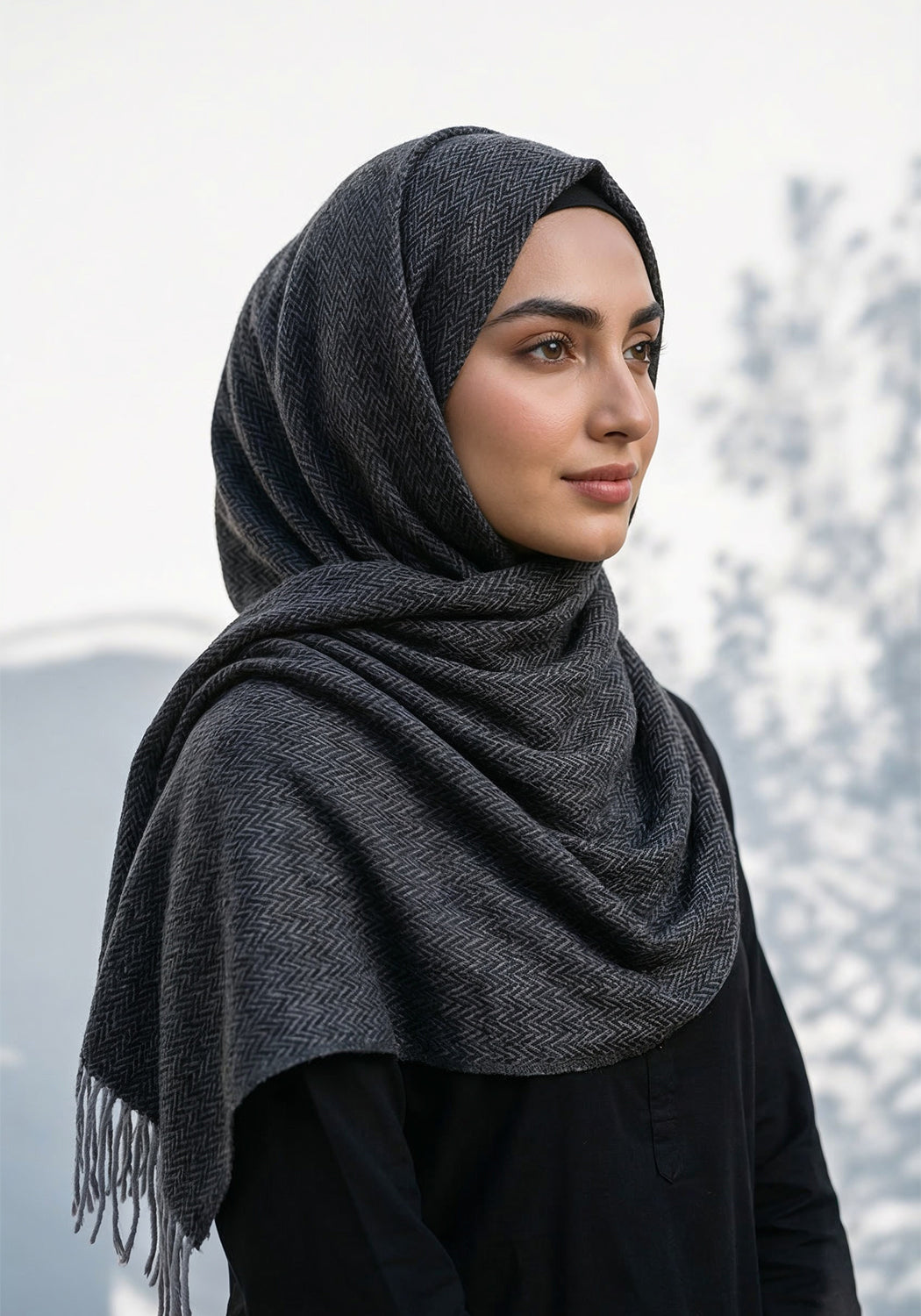 ZigZag Cashmere Hijab - Charcoal