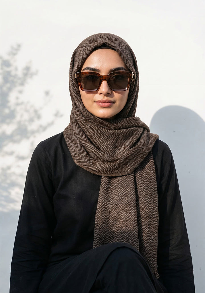 ZigZag Cashmere Hijab - Brown-Black