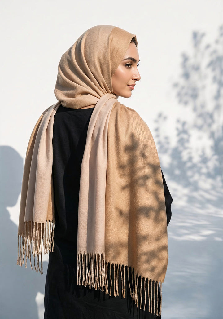 Dual Cashmere Hijab - Sand - Cream
