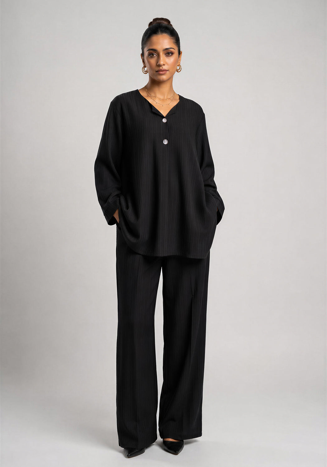 Black Textured Co-Ord Set
