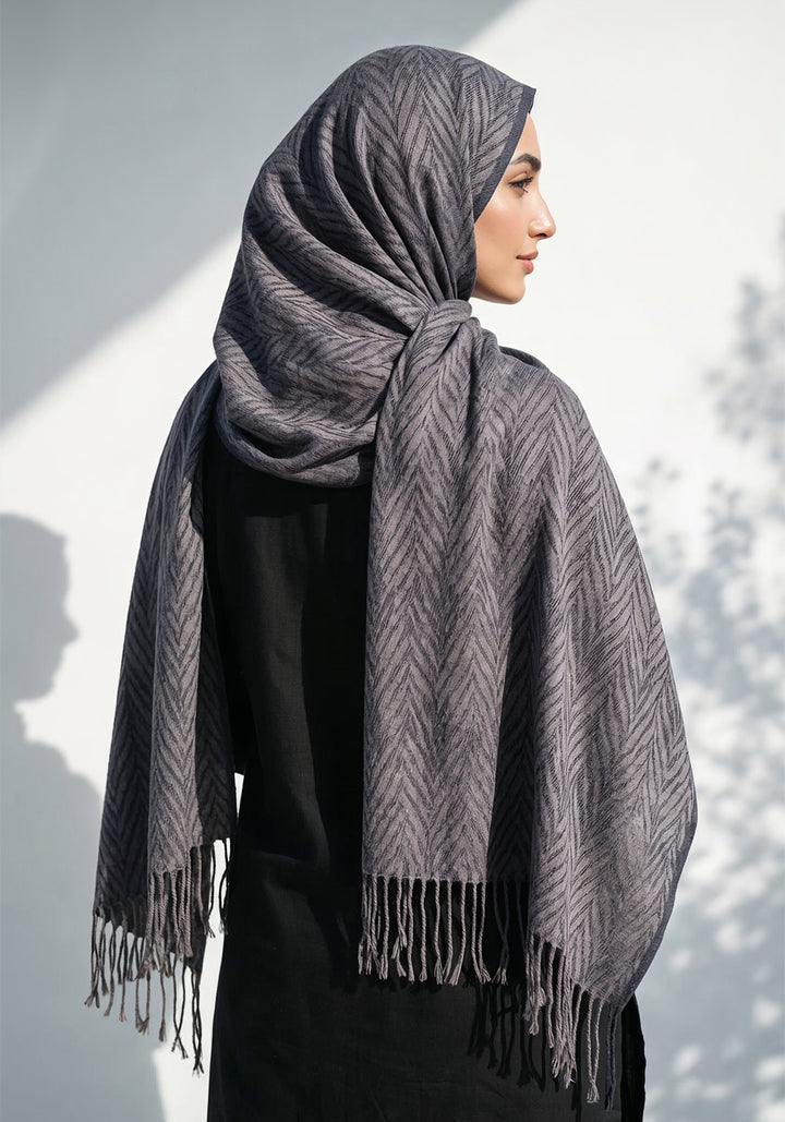 Palm Leaf Cashmere Hijab - Navy Blue