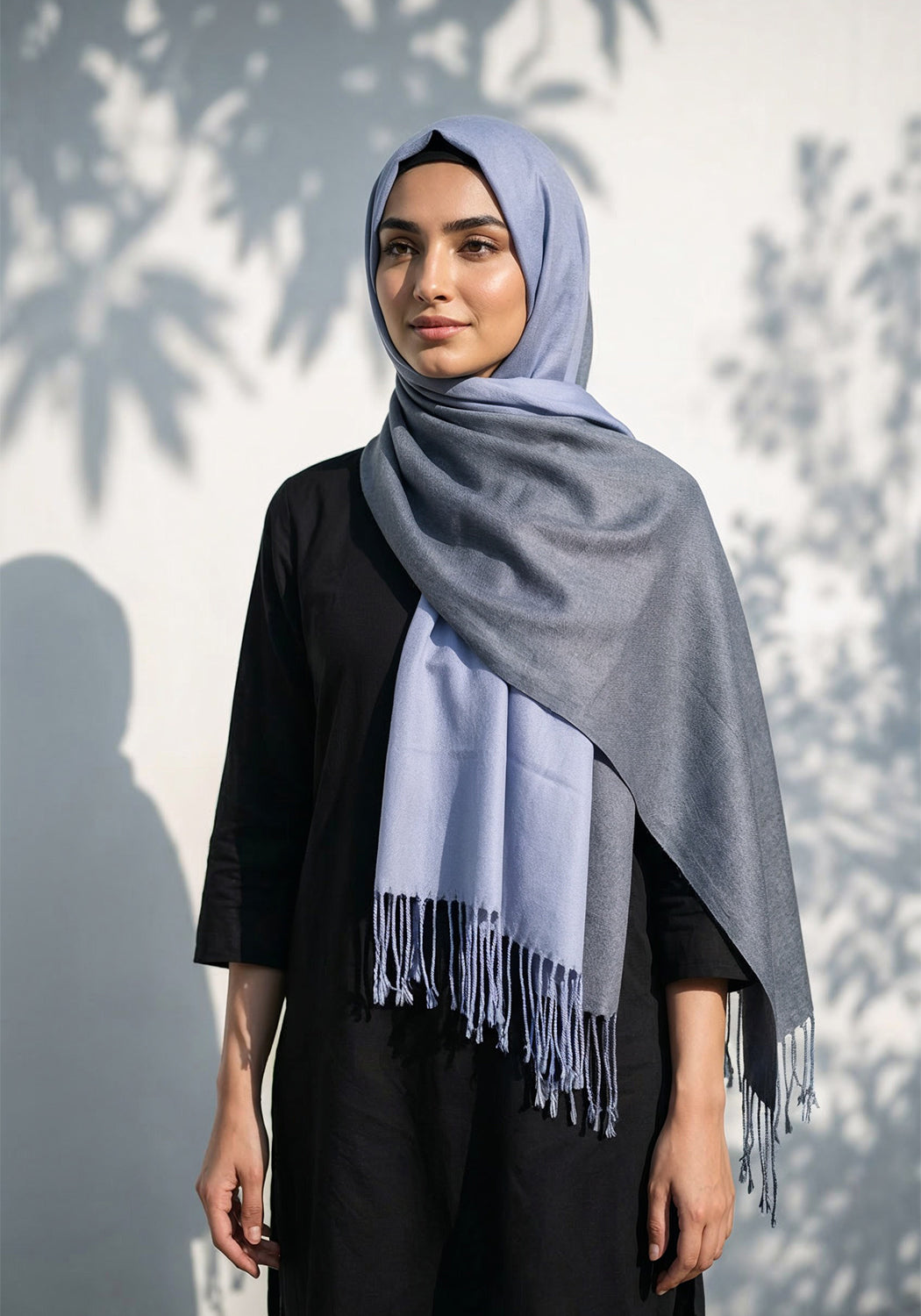 Dual Cashmere Hijab - Grey - Purple