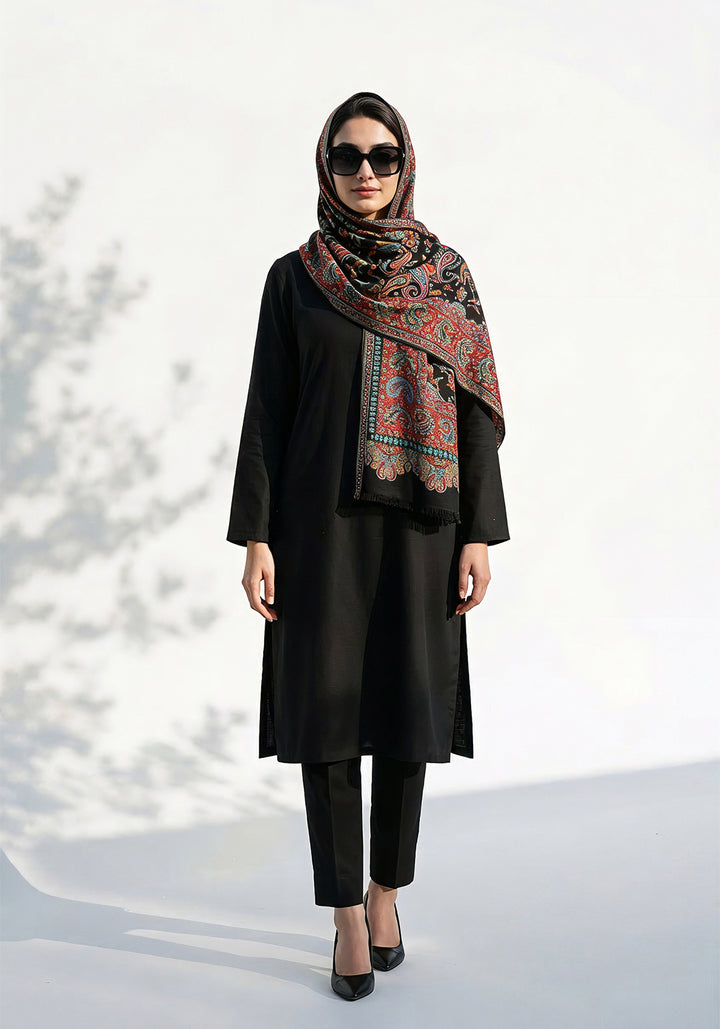 Kani handwoven Hijab - Red Black