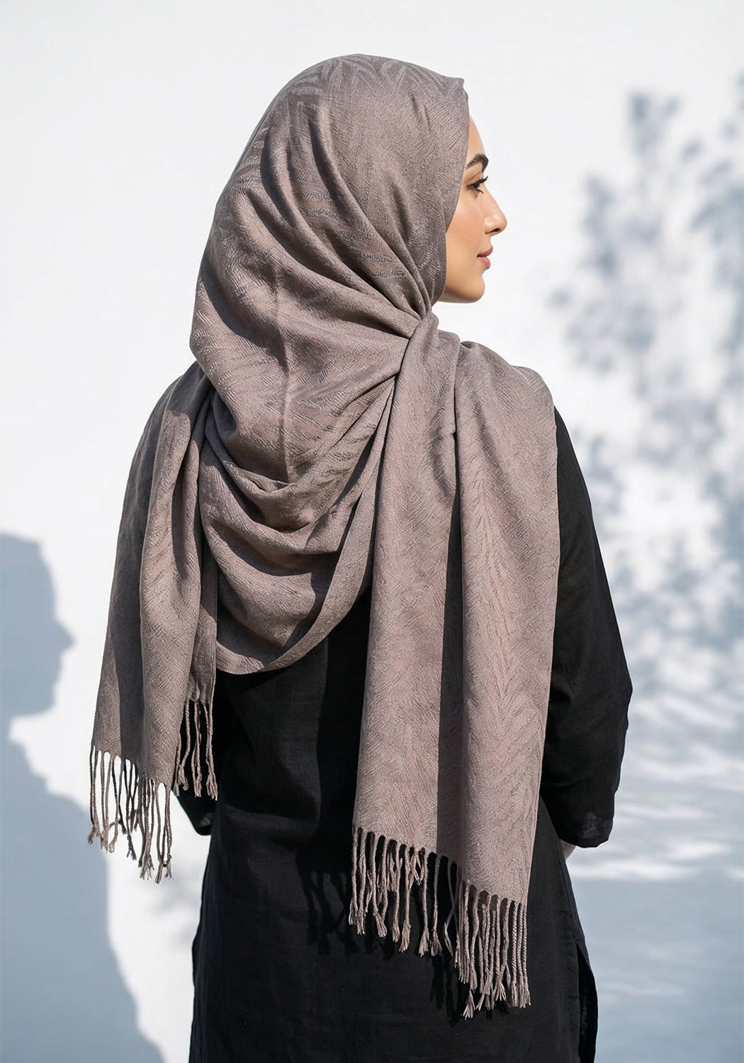 Palm Leaf Cashmere Hijab - Grey-Brown