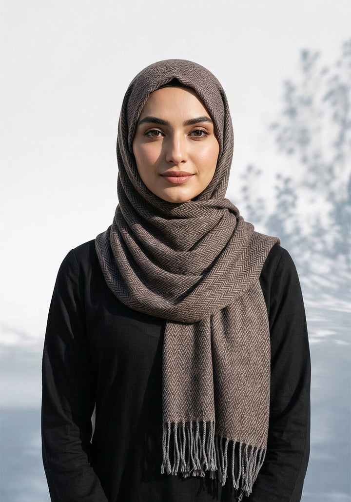 ZigZag Cashmere Hijab - Brown-Grey