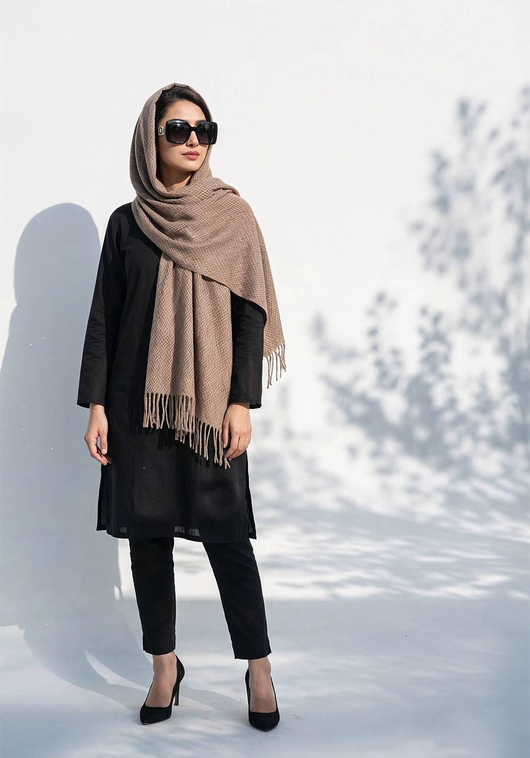 ZigZag Cashmere Hijab - Beige