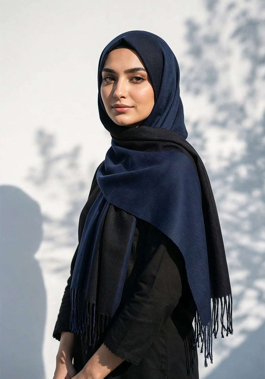 Dual Cashmere Hijab - Navy Blue - Black