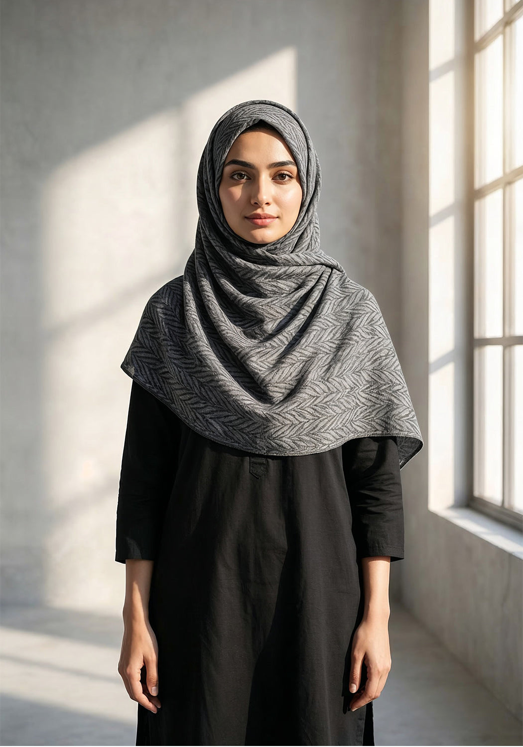 Palm Leaf Cashmere Hijab - Charcoal