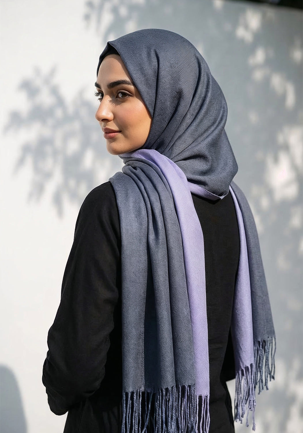 Dual Cashmere Hijab - Grey - Purple