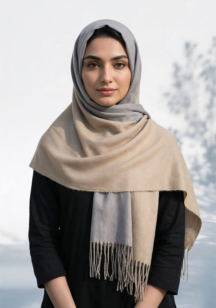 Dual Cashmere Hijab - Grey - Cream