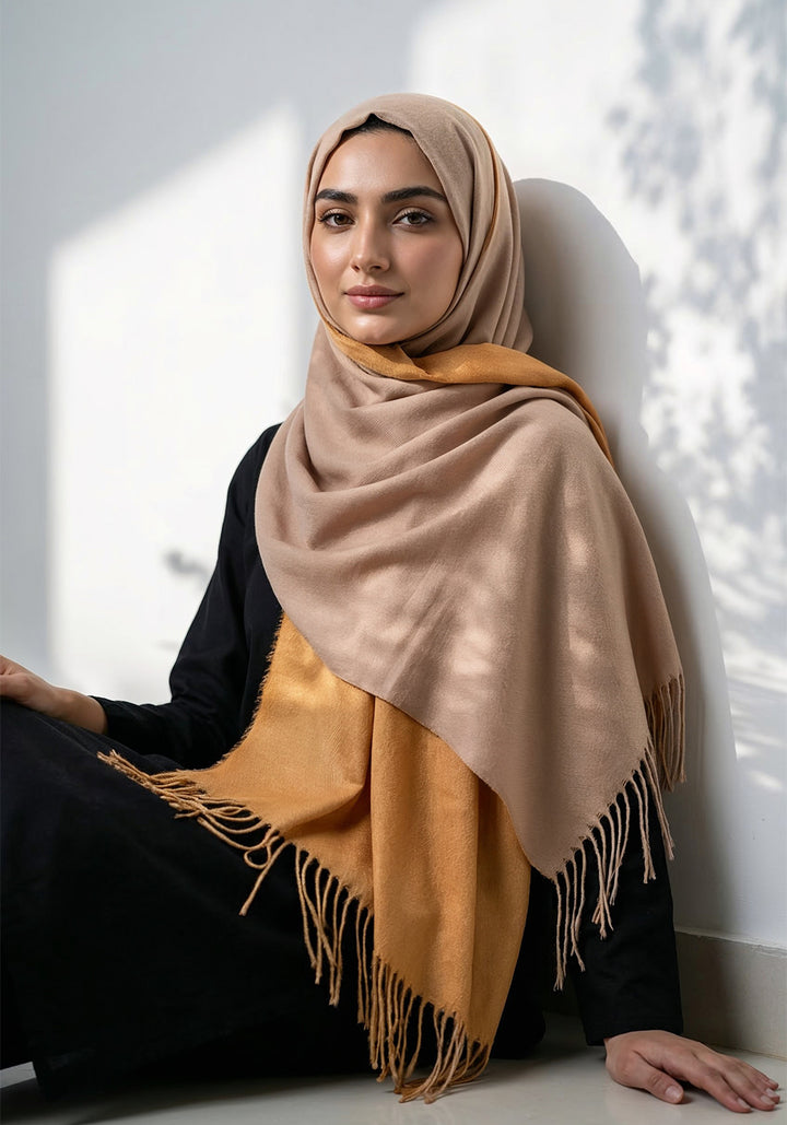 Dual Cashmere Hijab - Yellow - Fawn