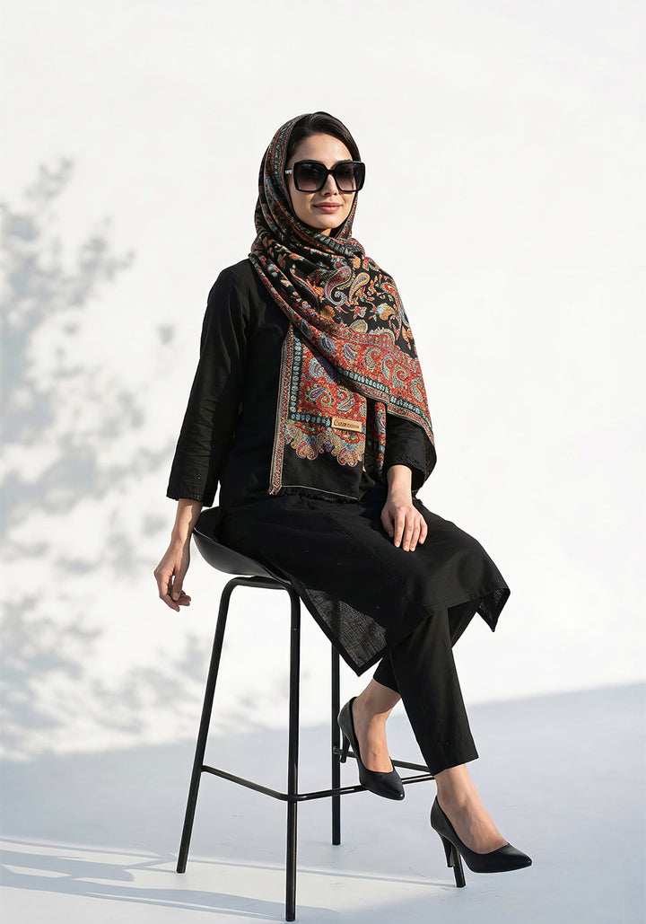 Kani handwoven Hijab - Red Black