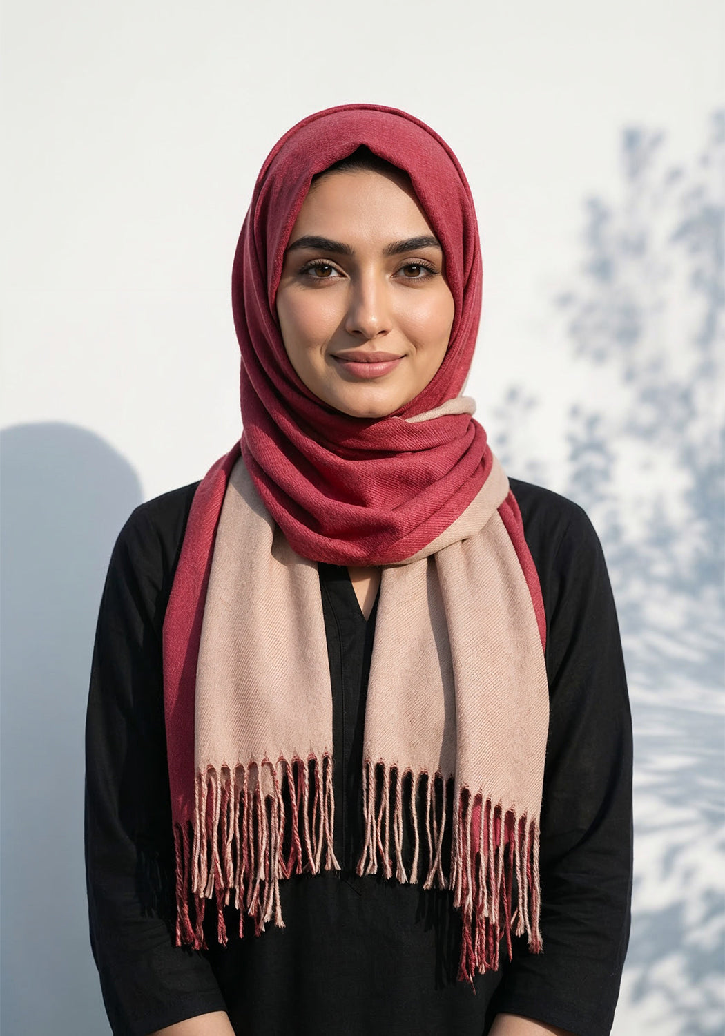 Dual Cashmere Hijab - Maroon - Fawn
