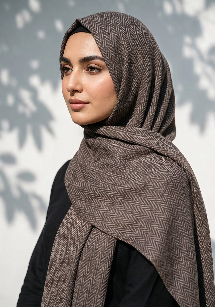 ZigZag Cashmere Hijab - Brown-Grey