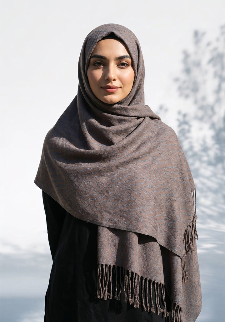 Palm Leaf Cashmere Hijab - Grey-Brown