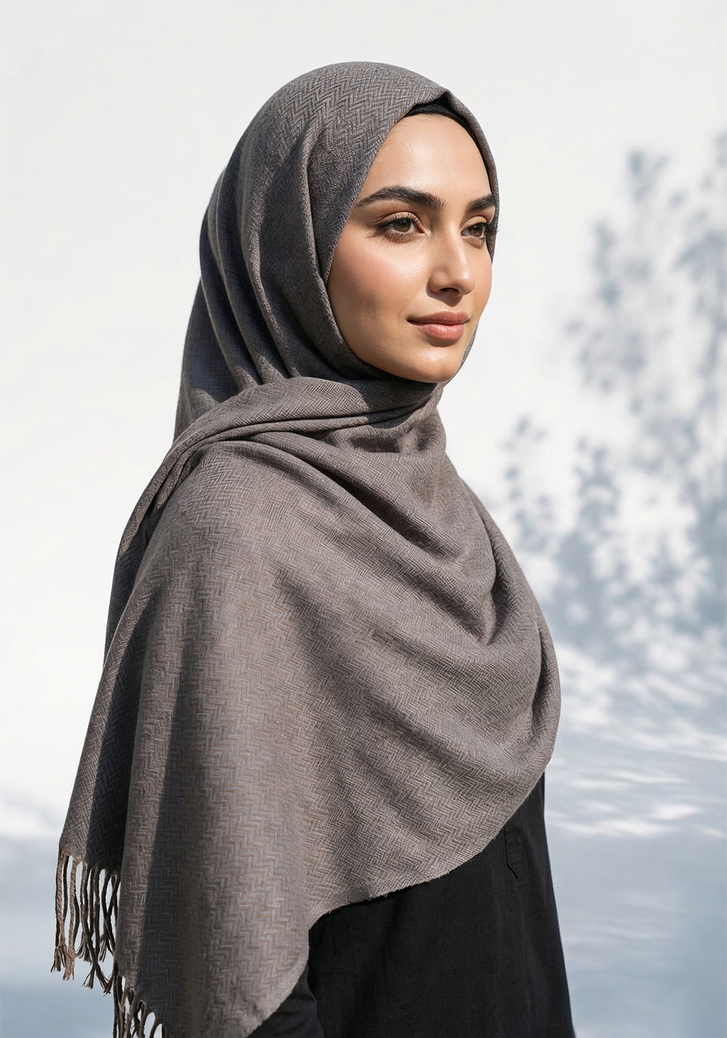 ZigZag Cashmere Hijab - Grey-Brown