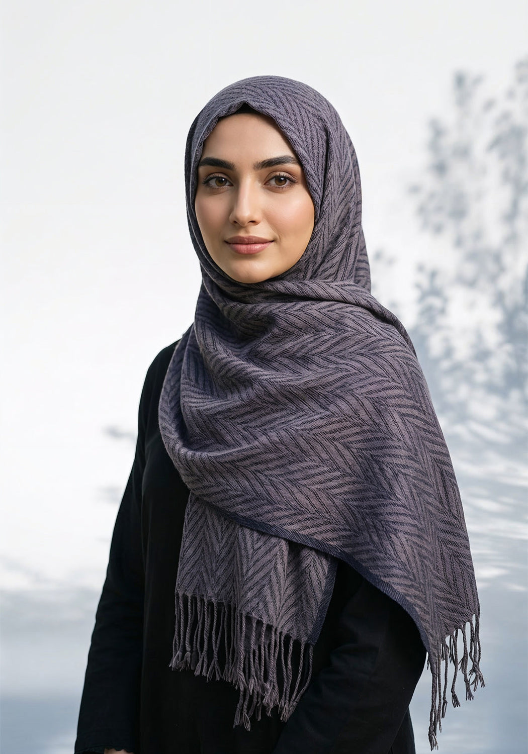 Palm Leaf Cashmere Hijab - Navy Blue