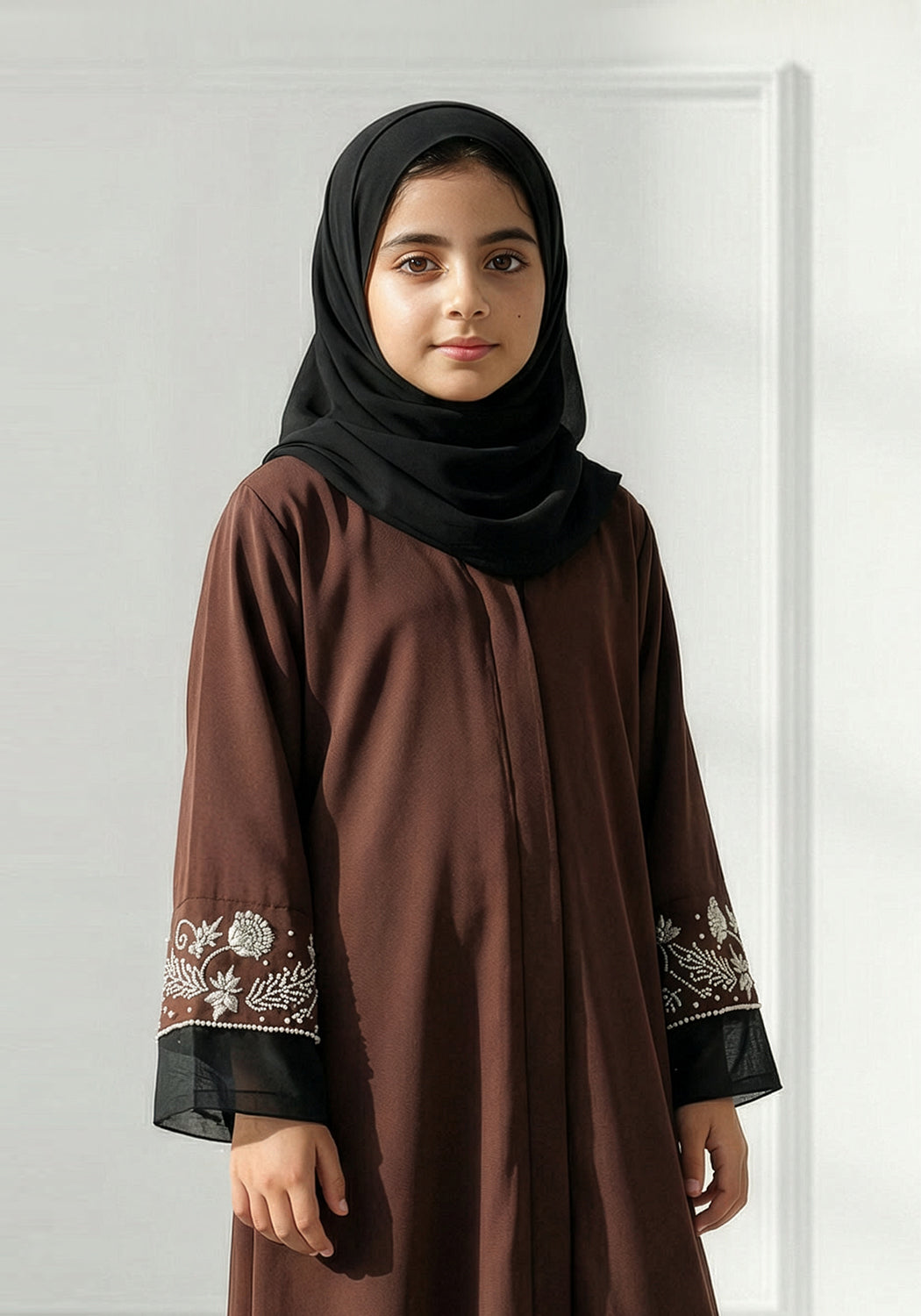 Chocolate Brown Kids Handwork Abaya