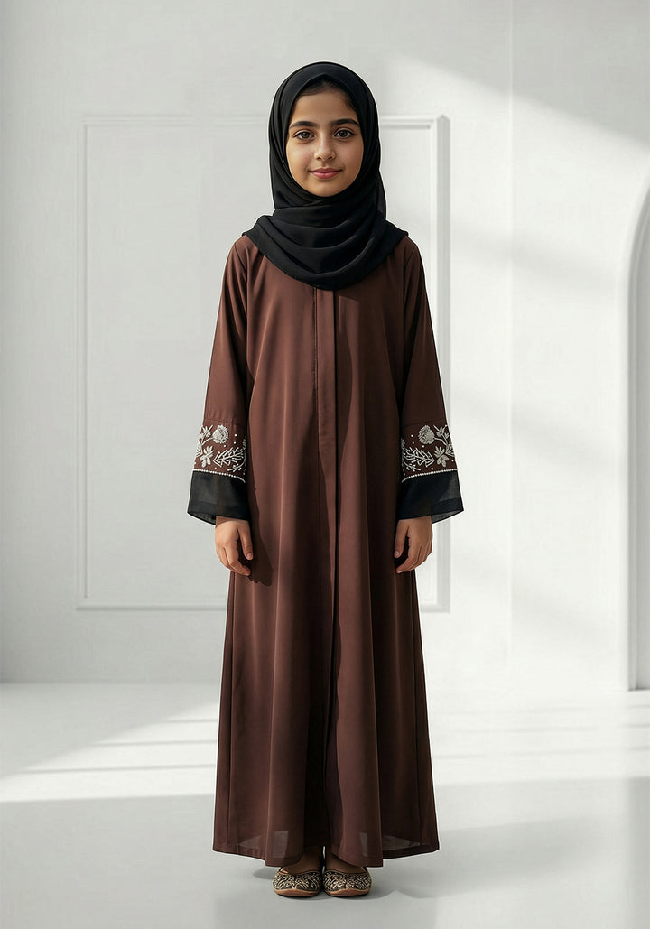 Chocolate Brown Kids Handwork Abaya