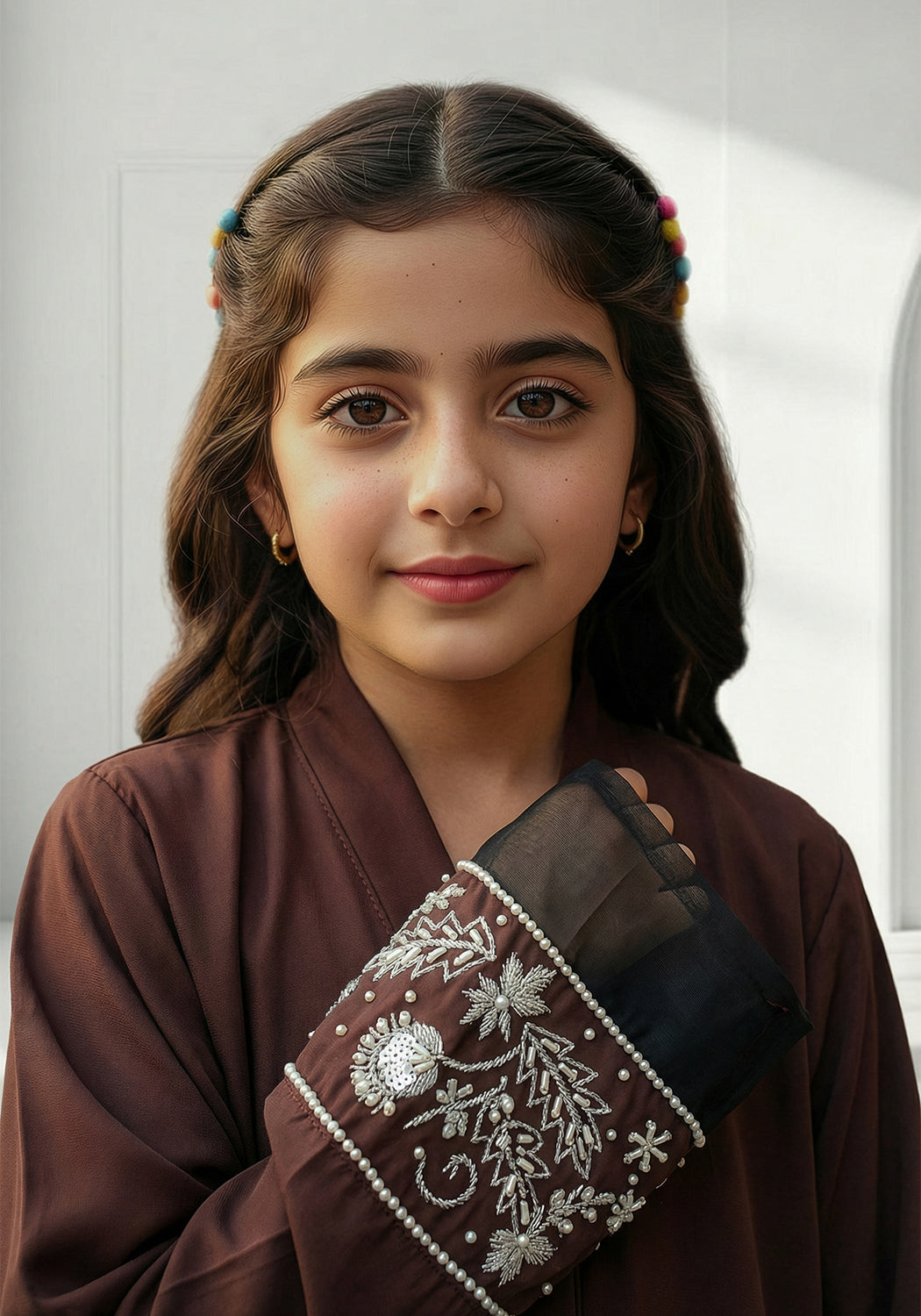 Chocolate Brown Kids Handwork Abaya