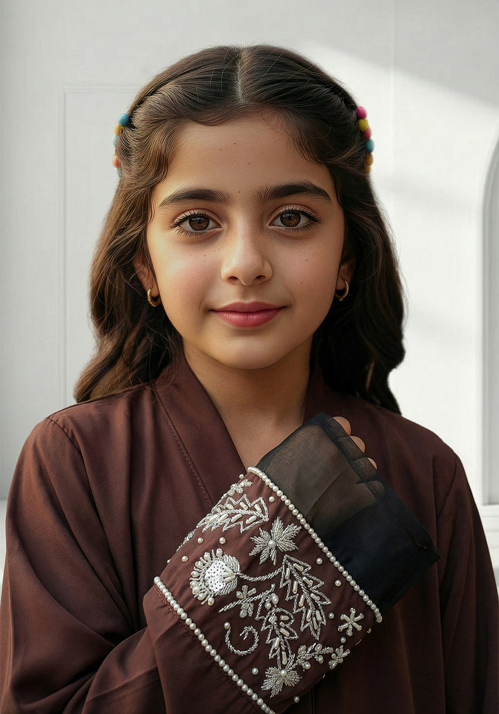 Chocolate Brown Kids Handwork Abaya