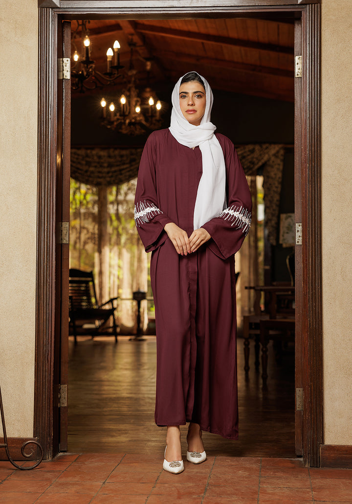 Maroon Abaya Handwork on Sleeves | Serene Threads