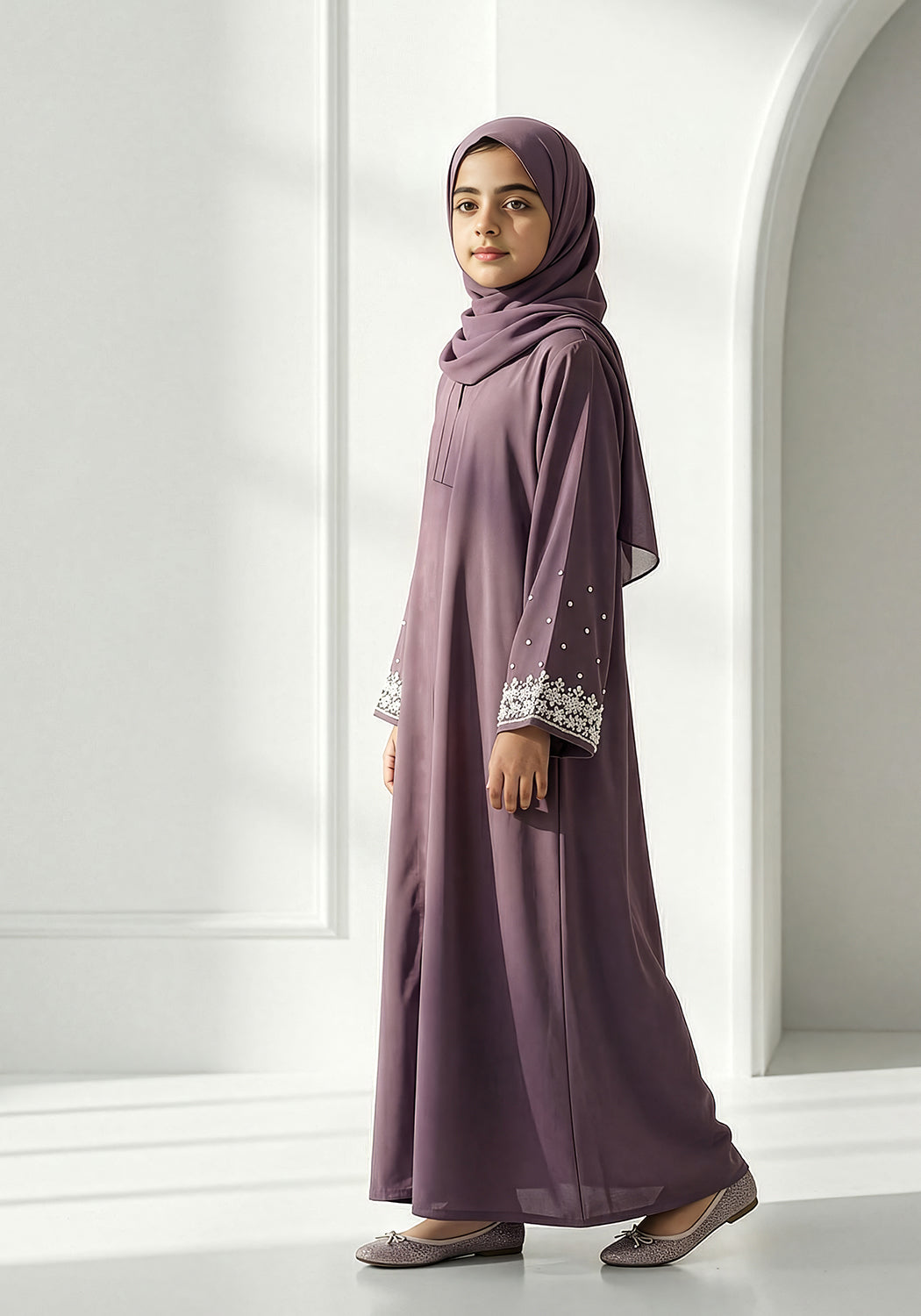 Mauve Kids Handwork Abaya