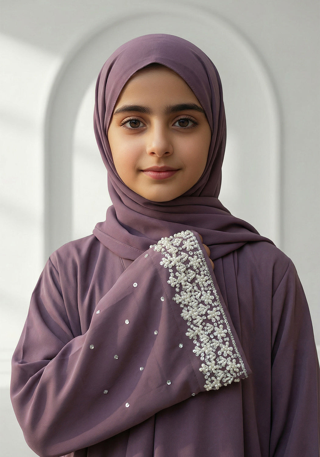 Mauve Kids Handwork Abaya