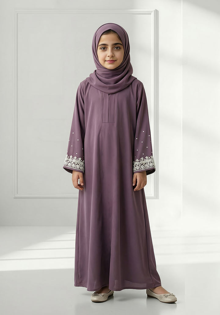 Mauve Kids Handwork Abaya