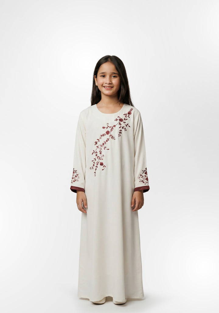 Cream Embroidery Kids Abaya