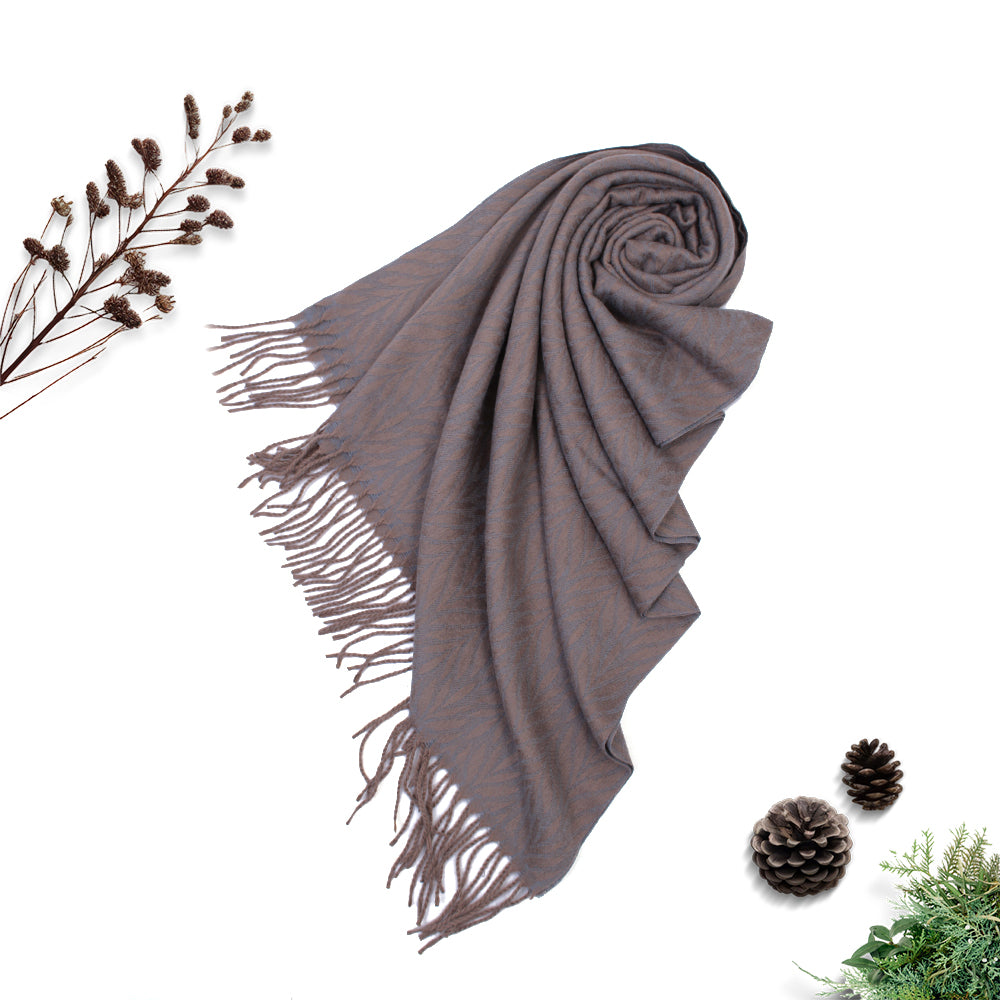 Palm Leaf Cashmere Hijab - Grey-Brown