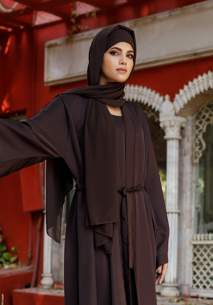 DOUBLE LAYERED DARK BROWN ABAYA