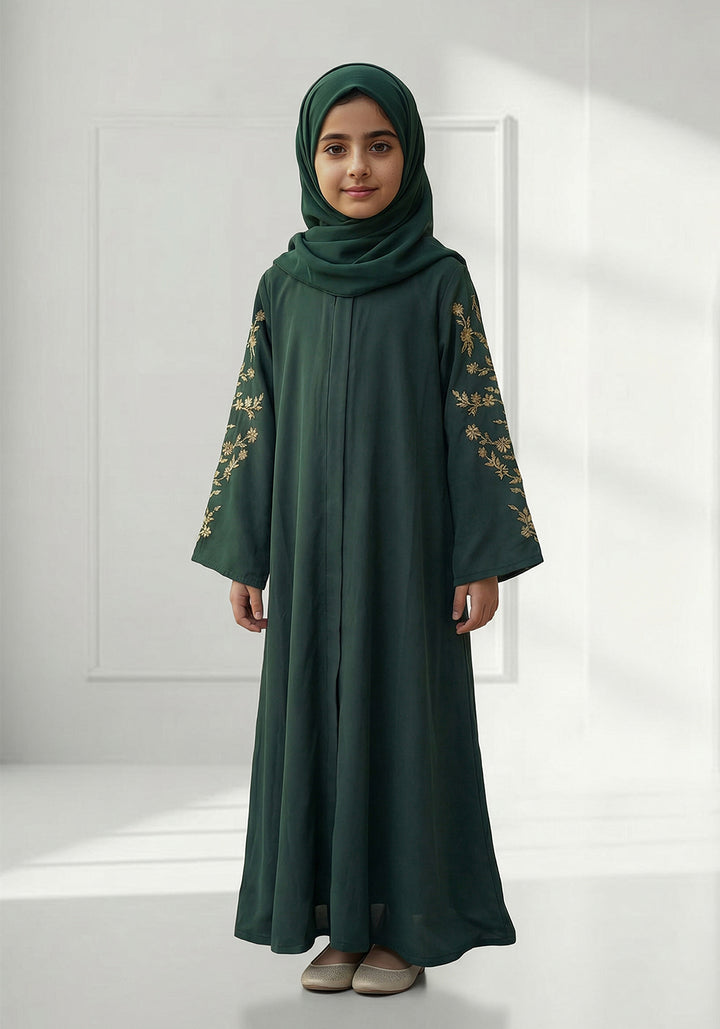 Bottle Green Kids Handwork Abaya